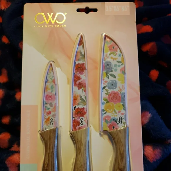 Cook With Color 3 Piece Floral Knife Set - Picture 1 of 7